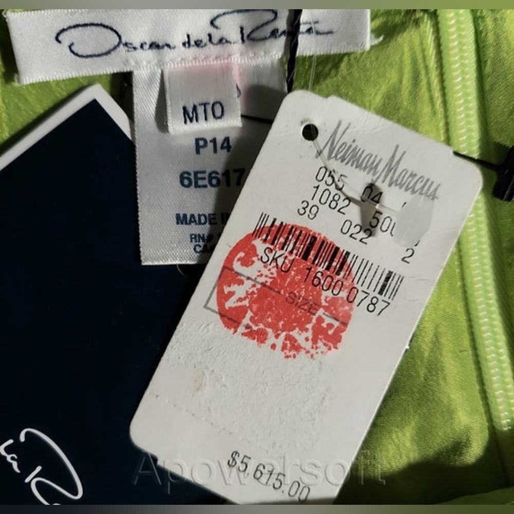 ^□$6,000 OSCAR DE LA RENTA SILK DIP DYE GREEN EXCL EMBROID RUNW MIDI DRESS 14 XL - Picture 3 of 5